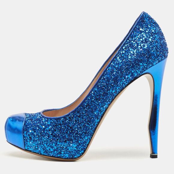Nicholas Kirkwood Blue Leather And Glitter Platform Pumps Size 40